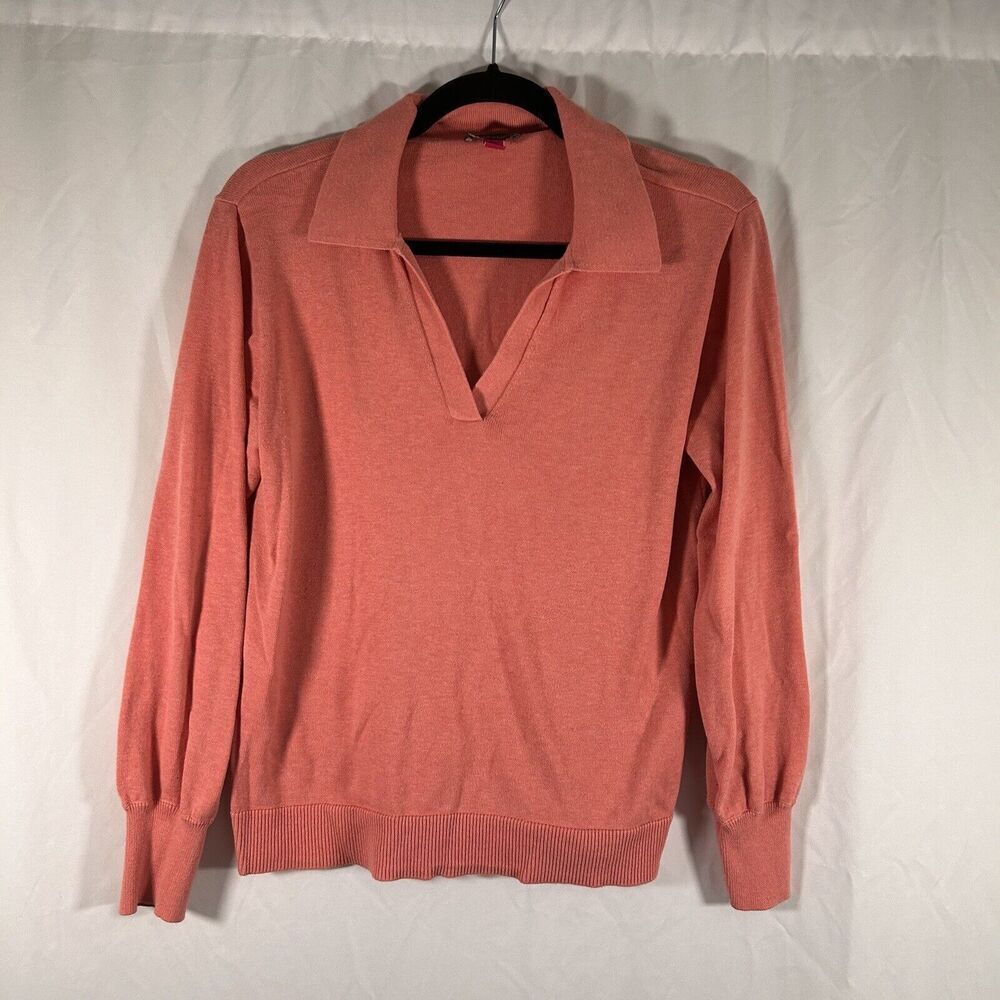 Vince Camuto Blouse Women's Small Coral Long Sleeve Vneck Collared Cotton B